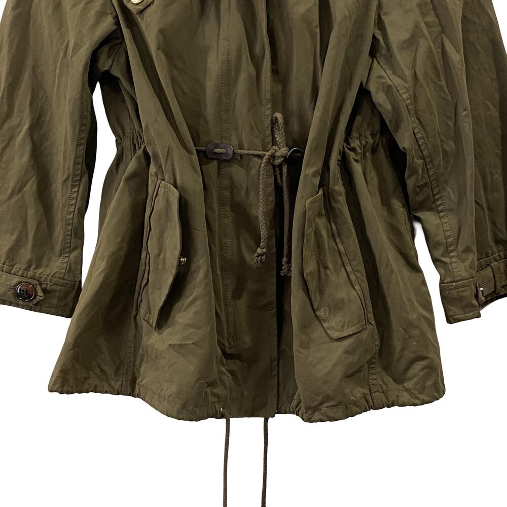 ZARA WOMAN Faux fur hooded Parka Jacket short olive green Size S - Picture 4 of 7